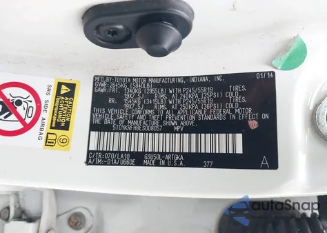 2014 Toyota Highlander Limited V6 z USA, uszkodzony, nr VIN 5TDYKRFH8ES008057